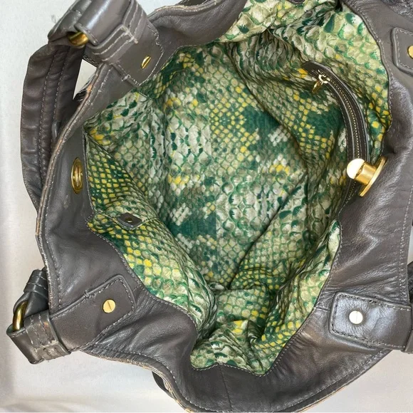 Marc by Marc Jacobs Gray Green Patent Leather Snakeskin Hobo Shoulder Tote Bag - Picture 12 of 16